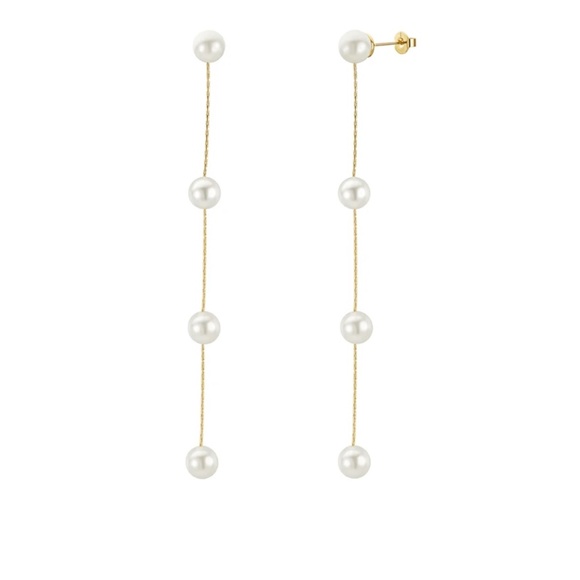 Earrings, Untamed Petals, Pearl Gold Drop Earrings, Luna - Picture 1 of 2